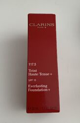 Clarins Everlasting Foundation+ Shade 117.5 Nutmeg,  SPF 15, 30ml, Brand New.