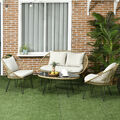 Outsunny Gartenmöbel-Set, 4 tlg. Rattan Sitzgruppe mit Kissen Loungemöbel