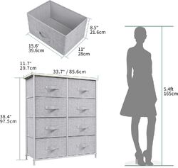 Kommode mit 8 Stoff Schubladen Schubladenschrank für Schlafzimmer Wohnzimmer