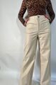 RINO & PELLE Hose GR 38 UK 12 Creme Pleather Wide Leg Jeans High Waist