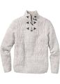 Pullover mit Zopfmuster Gr. 48/50 M Hellgrau Herren Langarm Strickpullover Neu