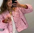 ZARA bedruckte rosa Blumen Patchwork Steppjacke L Large 12 14 