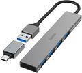 Hama USB-Hub 4-fach Multiport ultraflach Verteiler, 4x USB-A 3.2 + USB-C-Adapter