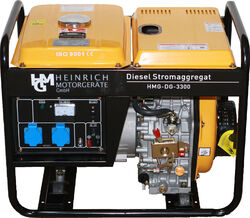 Diesel Stromerzeuger Notstromaggregat Stromaggregat 230V HMG-DG-3300 GeneratorInkl. Radsatz und Wartungskit