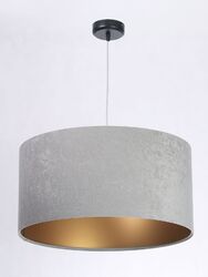 Hängelampe Wohnzimmer Grau Gold Stoff Velours Optik Ø50cm ROSIE Hängeleuchte