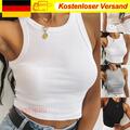 Damen Basic Tanktop Kurz Camisole Fitness Trägershirt Sommer Crop Top Oberteile