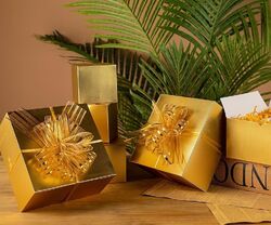 10x Gold Geschenkbox Set enthält Crinkle Cut Papierfüller Zugband 6x6x4 Zoll