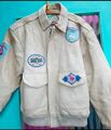 coole Original 80er Jahre Lederjacke von Global Identity,Gr.M,beige mit Patches