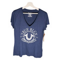 True Religion Damen T-Shirt Brand Jeans Gr. L / G Blau Marine Pailletten Logo