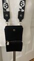 Aigner Handytasche, schwarz, Leder, neuwertig, Metall goldfarbig, Gurt schwarz/w