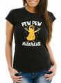 Damen T-Shirt Pew Pew Madafakas Crazy Chick Küken Meme Spruch Trend Slim Fit