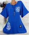 ITALY Shirt Tunika Bluse Longshirt Top Oversize Viskose Blau Druck XXL 46 48 50