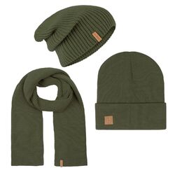 riverso Herren RIVGordon Slouch Beanie Mütze Schal Sets Unisex 3 in 1 Einfarbig 