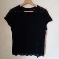 Damen schwarz Stretch Spitze Tshirt Top M Medium Jakobsmuschelkante