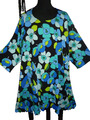 TUNIKA / KLEID Polyester Krepp " floral " schwarz / türkis-Töne 66 ++ XXXXXL