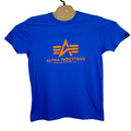 ALPHA INDUSTRIES T-Shirt Herren Small Blau Grafik Logo Kurzarm Rundhals