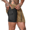 Herren 2 in 1 Sport Laufshorts Fitnessstudio Training Fitnessunterteil mit Taschen