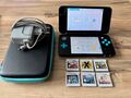 New Nintendo 2DS XL  Schwarz/Türkis / Blau mit 5 Spielen