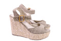 Benetton Sandaletten Keilbsatz Wedge khaki beige Gr. 37 Plateau Stoff Bast SH435