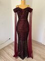 Damen Abendkleid Elegante Rot Pailletten Gr:38