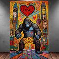 LEINWAND BILDER XXL POP ART AFFE KONG GRAFFITI BUNT ABSTRAKT WAND POSTER P213