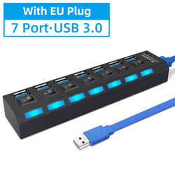 USB 3.0 4/7 Port Hub Aktiv mit Netzteil Verteiler USB Für Windows Laptop PC DE