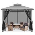 Pop Up Pavillon 3x3m Wasserdicht Stabil Winterfest Doppeldach mit 4 Moskitonetz