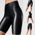 Damen verlockende Stretch Hotpants Clubwear Wet Look PU Leder Radlerhose Yoga