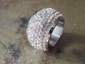 Edelstahl Ring Breit mit funkelnden Strass Steinchen Farbe Silber 2304