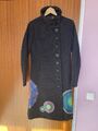 Desigual Mantel mit Stickereien Gr. 40 Schwarz Knielang 64% Baumwolle TOP 