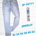 JEWELLY Damen Jeans Hose Denim stretch Schmucke Knöpfe hell Blau 34 36 38 40 42