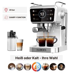 KB-ELEMENTS Espressomaschine, heißer und kalter Kaffee-Funktion,  20 bar, 1350WHalbautomatisch, Überhitzung Schutz, Überdruck Schutz