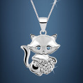 Katze Kette 925 Sterling Silber Zirkonia Damen Jungen Kater mit Herz Halskette