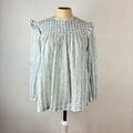 Mabe Bluse Rae Top Gaze blau weiß vertikal gestreift gesmockt Boho Cottagecore M