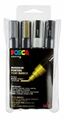 uni-ball Pigmentmarker POSCA PC 5M Marker 4er Box schwarz weiß gold silber Etui