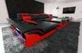 Luxussofa Wohnlandschaft MONZA U Form Designer Couch Schwarz Rot Ecksofa Leder