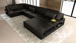 Sofa Wohnlandschaft Leder Schwarz Ottomane Ledersofa Design Couch Arezzo U Form