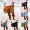 Herren Baumwolle Leinen Shorts Sommer Strand Hawaii Kordelzug Taille Kurz Hose