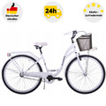 Fahrrad Damen 28 Zoll Damenrad mit Korb LED Licht Retro Weiß Citybike Metallkorb