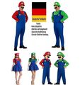 Damen Herren Kinder Kostüm Super Mario Luigi Karneval Fasching Verkleidung Mütze