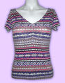 Rainbow   T Shirt Gr 32 34 XS  V Ausschnitt  lila pink beige   Viskose wie neu