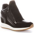 Geox D Nydame A Plateau versteckter Keilabsatz Sneaker in schwarzem Leder Größe UK 3 - 8 