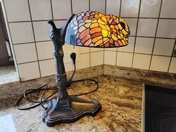 1 TOLLE EULENLAMPE. FIFFANYSCHIRM GUSSFUSS. UNBESCHÄDIGT. UHU. OWL FUNKTIONIER