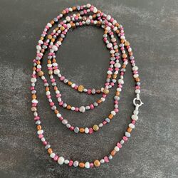 Pierre Lang Kette Collier Perlen Bunt Rosa Lila Violett Weiß Orange