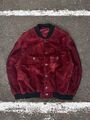 90er Vintage Wildlederblouson Bomber Jacke Retro Stoff Y2K Classy Herren Rot Sch