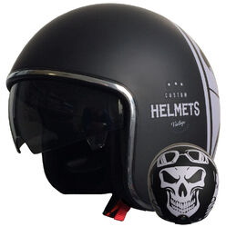 Jethelm Helm Motorradhelm RALLOX 588 Skull matt schwarz Sonnenvisier S M L XL