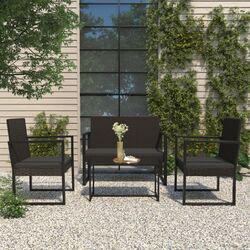 4-tlg. Garten-Lounge-Set mit Kissen Schwarz Poly Rattan