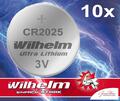 10 x Wilhelm Lithium CR2025 Batterie Knopfzelle CR 2025 3V