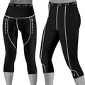 Damen 3/4 Kompressionsstrumpfhose Laufhose Yoga Fitnessstudio Jogginghose schwarz