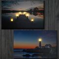 2er-Set LED-Bild, Leuchtbild Wandbild Leinwandbild 60x40cm, Timer, Lighthouse